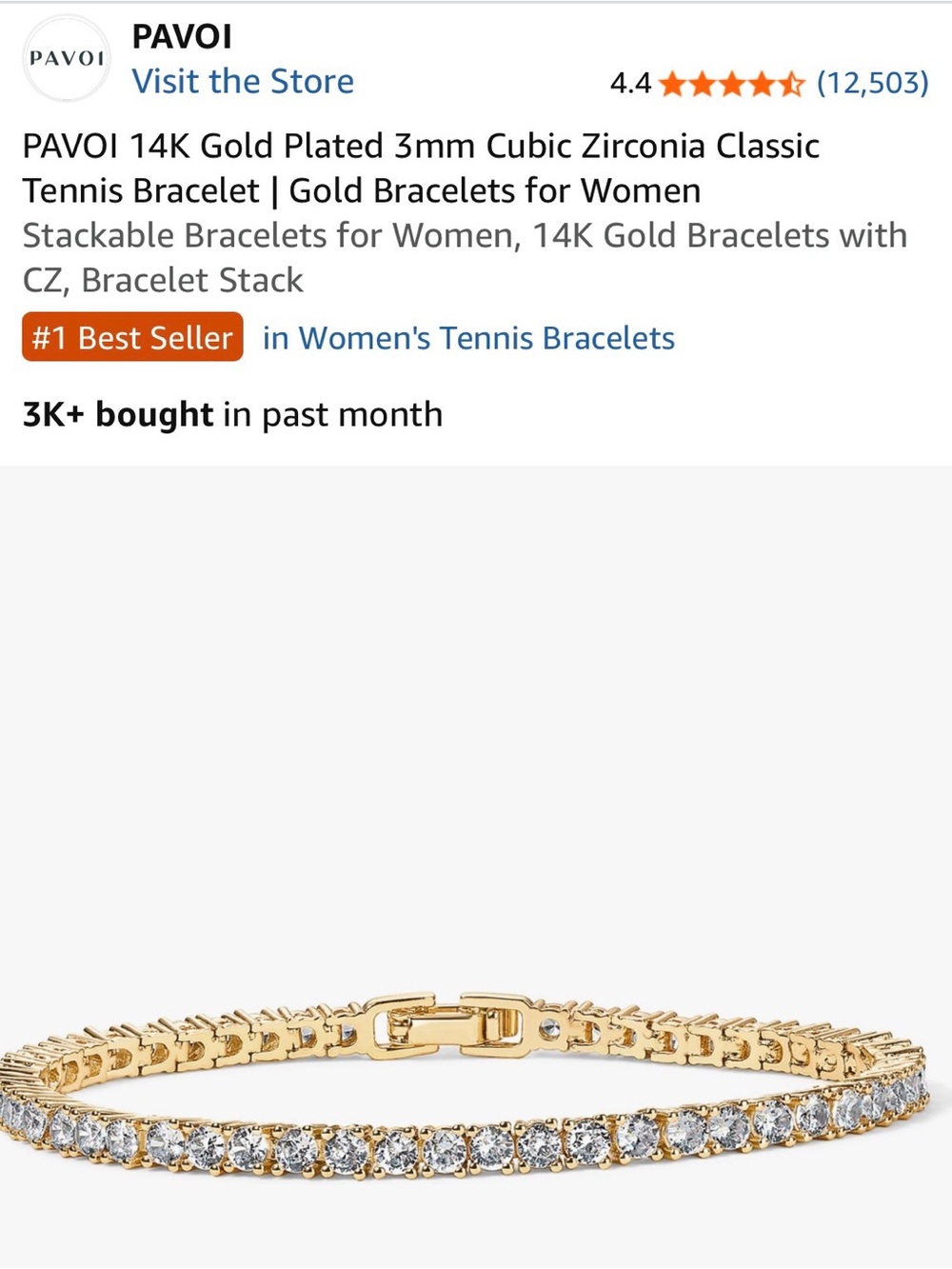 14K Gold Plated Tennis Bracelet w/ CZ stones - Picture 3 of 8